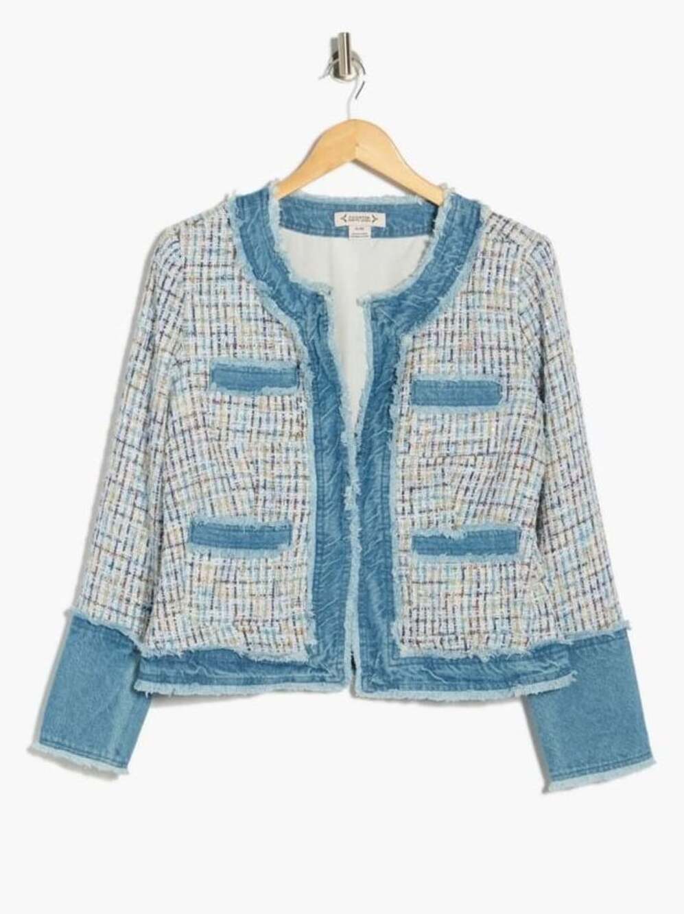 Nanette Lepore Denim Trim Tweed Blazer Jacket Size XL